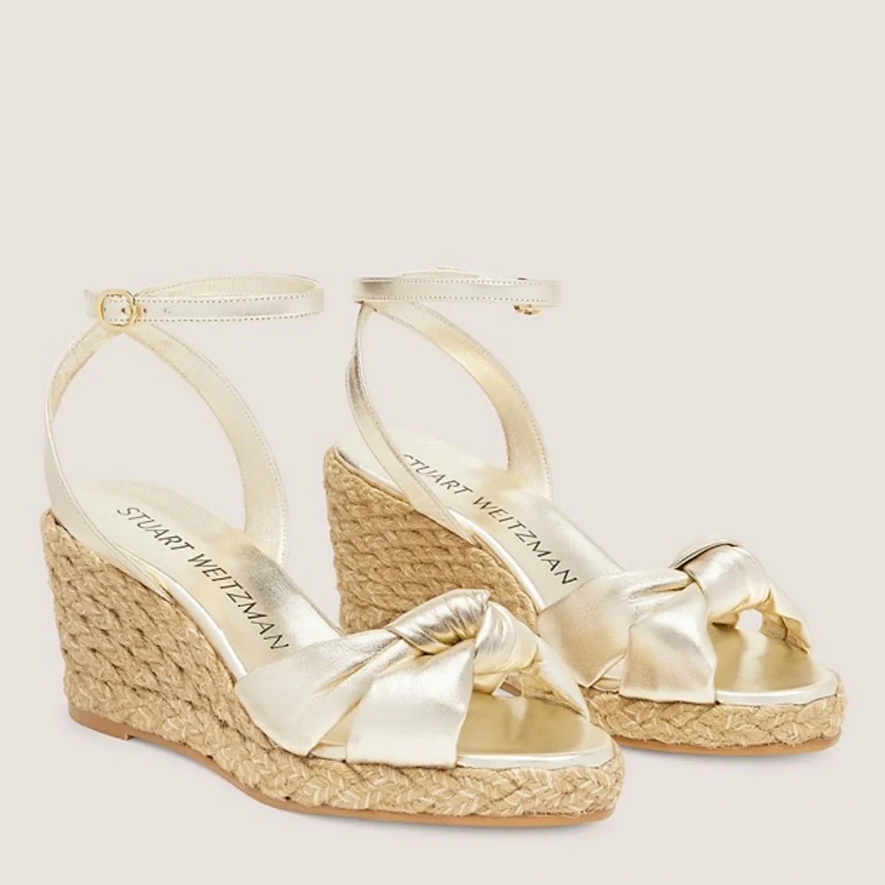 NWOT Stuart Weitzman Playa Metallic Leather Wedge Espadrilles Size 8